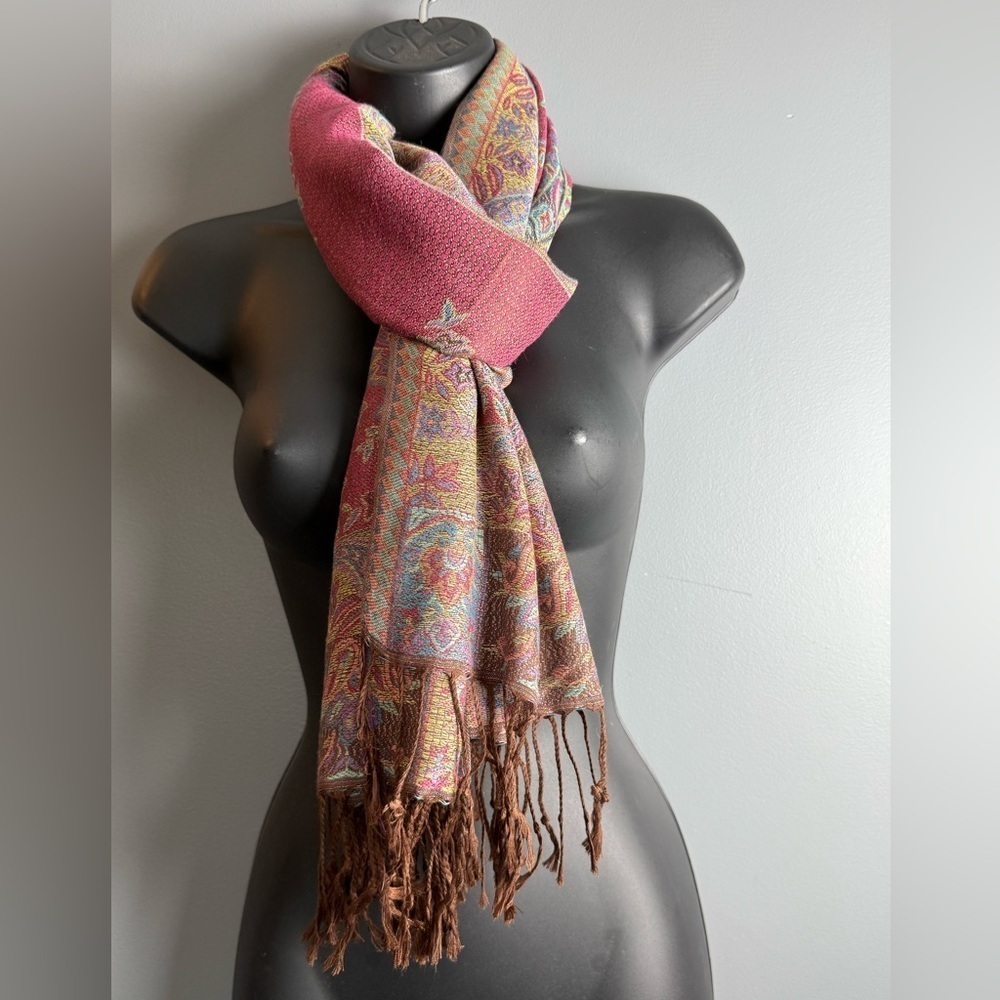 Pashmina Wool Scarf Shades of Pink & Lavender 28"x70"